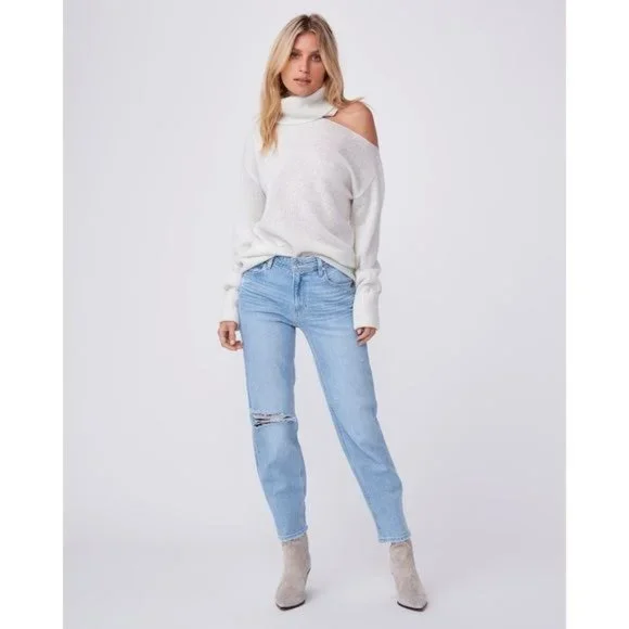 Paige Raundi Cold Shoulder CutOut Metallic Lurex Knit Relaxed Turtleneck Sweater - Picture 3 of 16